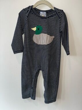 Navy Stripe Duck Appliqué Baby One-Piece